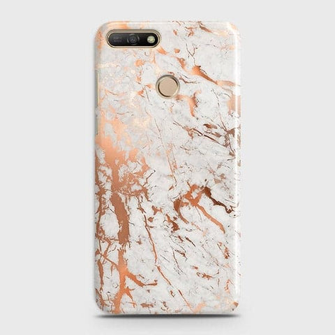 Huawei Y7 2018 Cover - In Chic Rose Gold Chrome Style Printed Hard Case with Life Time Colors Guarantee