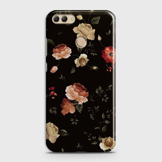 Huawei Y9 2018 Cover - Matte Finish - Dark Rose Vintage Flowers Printed Hard Case with Life Time Colors Guarantee