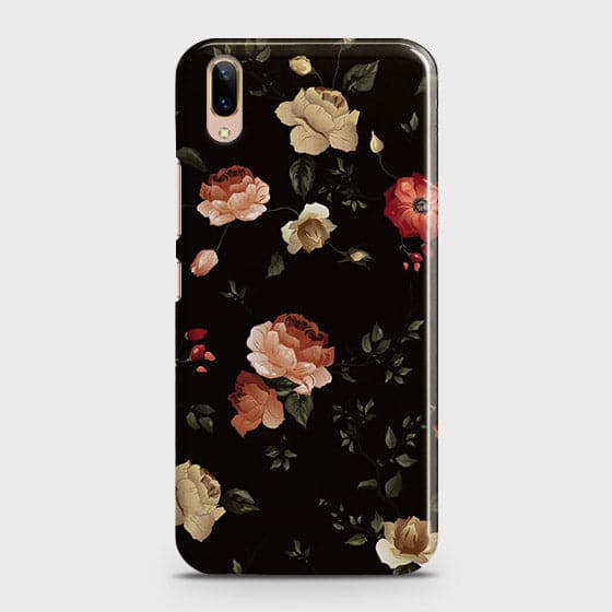 Vivo V11 Pro Cover - Matte Finish - Dark Rose Vintage Flowers Printed Hard Case with Life Time Colors Guarantee