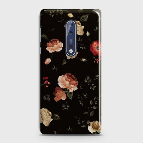 Nokia 8 Cover - Matte Finish - Dark Rose Vintage Flowers Printed Hard Case with Life Time Colors Guarantee(B31)