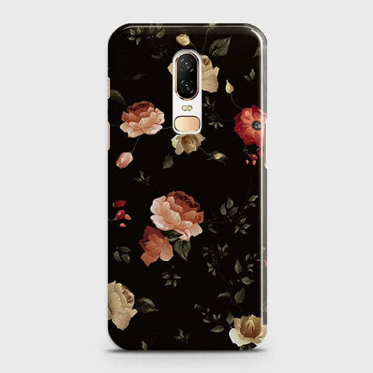 OnePlus 6 Cover - Matte Finish - Dark Rose Vintage Flowers Printed Hard Case with Life Time Colors Guarantee