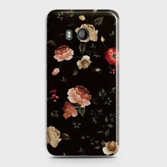 HTC U11 Cover - Matte Finish - Dark Rose Vintage Flowers Printed Hard Case with Life Time Colors Guarantee
