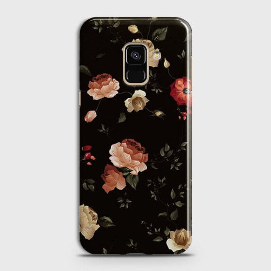 Samsung A8 2018 Cover - Matte Finish - Dark Rose Vintage Flowers Printed Hard Case with Life Time Colors Guarantee