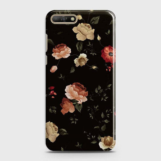 Huawei Y6 2018 Cover - Matte Finish - Dark Rose Vintage Flowers Printed Hard Case with Life Time Colors Guarantee