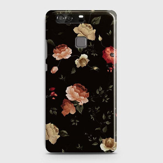 Huawei P9 Cover - Matte Finish - Dark Rose Vintage Flowers Printed Hard Case with Life Time Colors Guarantee