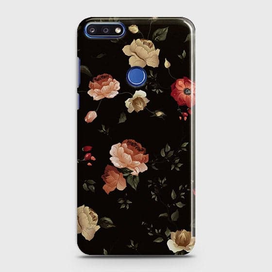 Huawei Y7 Prime 2018 Cover - Matte Finish - Dark Rose Vintage Flowers Printed Hard Case with Life Time Colors Guarantee