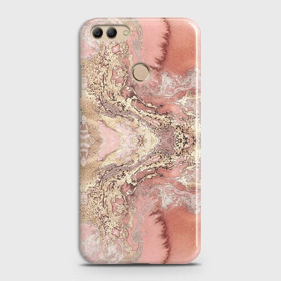 Huawei Y9 2018 Cover - Trendy Chic Rose Gold Marble Printed Hard Case with Life Time Colors Guarantee