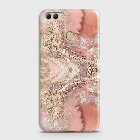 Huawei Y9 2018 Cover - Trendy Chic Rose Gold Marble Printed Hard Case with Life Time Colors Guarantee