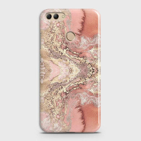 Huawei Y9 2018 Cover - Trendy Chic Rose Gold Marble Printed Hard Case with Life Time Colors Guarantee