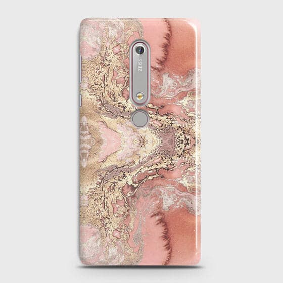 Nokia 6.1 Cover - Trendy Chic Rose Gold Marble Printed Hard Case with Life Time Colors Guarantee