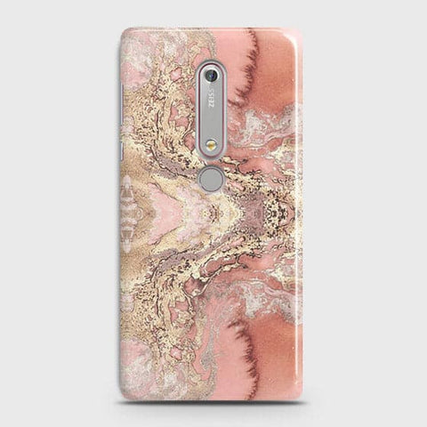 Nokia 6.1 Cover - Trendy Chic Rose Gold Marble Printed Hard Case with Life Time Colors Guarantee