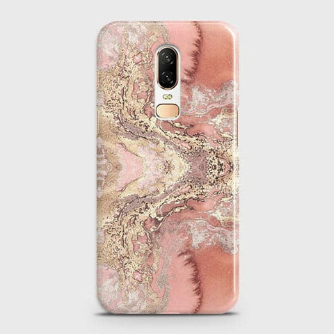 OnePlus 6 Cover - Trendy Chic Rose Gold Marble Printed Hard Case with Life Time Colors Guarantee