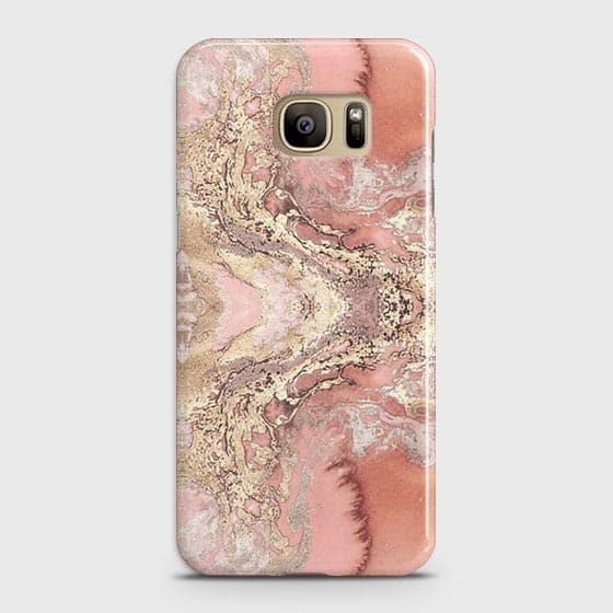 Samsung Galaxy S7 Cover - Trendy Chic Rose Gold Marble Printed Hard Case with Life Time Colors Guarantee