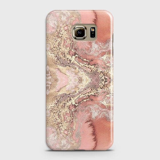 Samsung Galaxy S6 Edge Cover - Trendy Chic Rose Gold Marble Printed Hard Case with Life Time Colors Guarantee