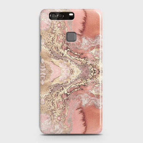 Huawei P9 Cover - Trendy Chic Rose Gold Marble Printed Hard Case with Life Time Colors Guarantee