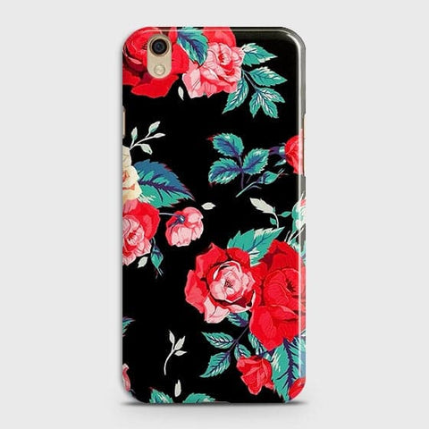 Oppo A37 Cover - Luxury Vintage Red Flowers Printed Hard Case with Life Time Colors Guarantee