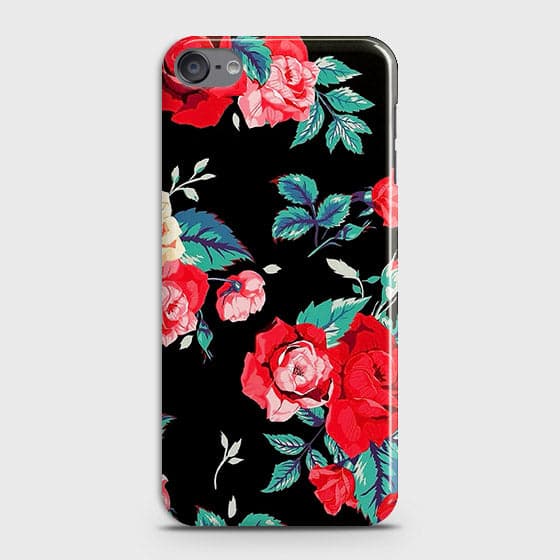 iPod Touch 6 Cover - Luxury Vintage Red Flowers Printed Hard Case with Life Time Colors Guarantee