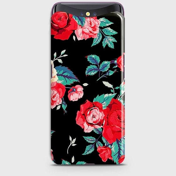 Oppo Find X Cover - Luxury Vintage Red Flowers Printed Hard Case with Life Time Colors Guarantee
