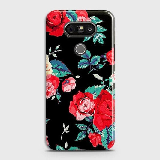 LG G5 Cover - Luxury Vintage Red Flowers Printed Hard Case with Life Time Colors Guarantee