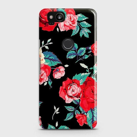 Google Pixel 2 Cover - Luxury Vintage Red Flowers Printed Hard Case with Life Time Colors Guarantee