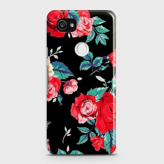 Google Pixel 2 XL Cover - Luxury Vintage Red Flowers Printed Hard Case with Life Time Colors Guarantee