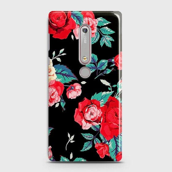 Nokia 6.1 Cover - Luxury Vintage Red Flowers Printed Hard Case with Life Time Colors Guarantee