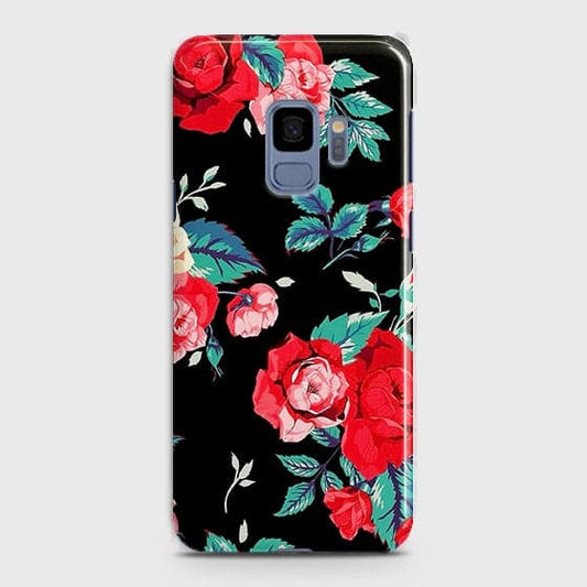 Samsung Galaxy S9 Cover - Luxury Vintage Red Flowers Printed Hard Case with Life Time Colors Guarantee