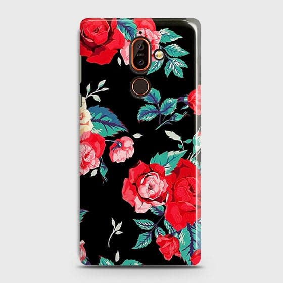 Nokia 7 Plus Cover - Luxury Vintage Red Flowers Printed Hard Case with Life Time Colors Guarantee