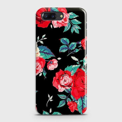 OnePlus 5 Cover - Luxury Vintage Red Flowers Printed Hard Case with Life Time Colors Guarantee