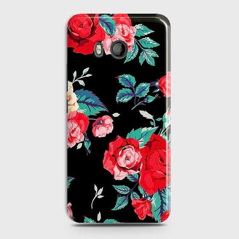 HTC U11 Cover - Luxury Vintage Red Flowers Printed Hard Case with Life Time Colors Guarantee