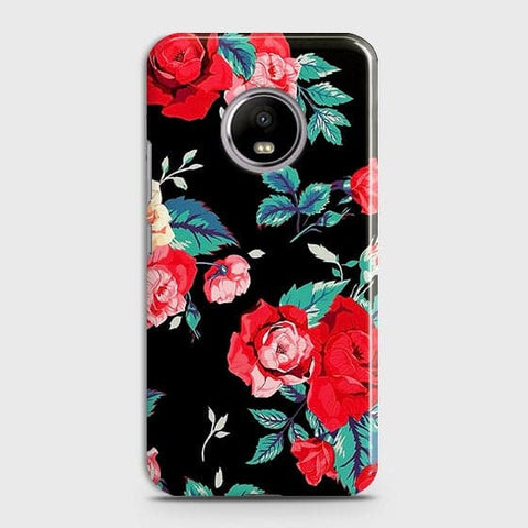 Motorola E4 Cover - Luxury Vintage Red Flowers Printed Hard Case with Life Time Colors Guarantee