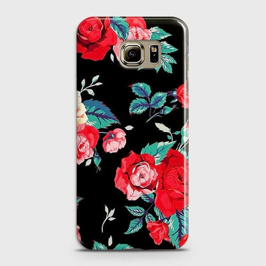Samsung Galaxy S6 Cover - Luxury Vintage Red Flowers Printed Hard Case with Life Time Colors Guarantee
