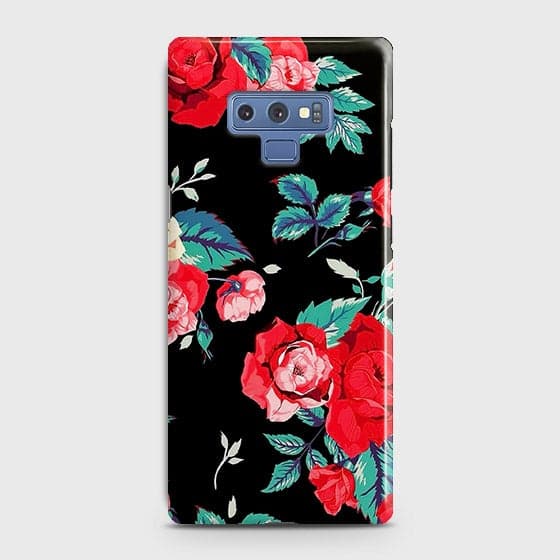 Samsung Galaxy Note 9 Cover - Luxury Vintage Red Flowers Printed Hard Case with Life Time Colors Guarantee
