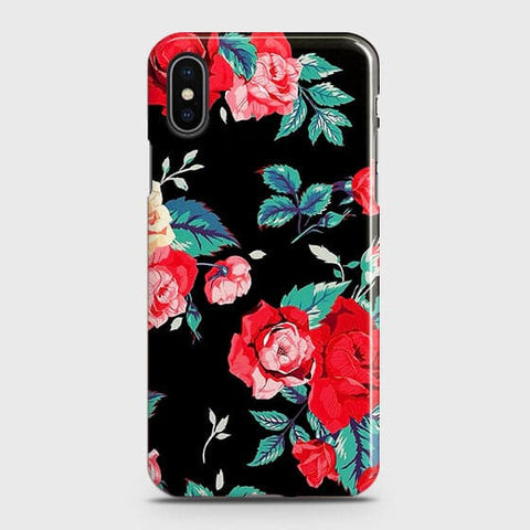 iPhone XS Max Cover - Luxury Vintage Red Flowers Printed Hard Case with Life Time Colors Guarantee