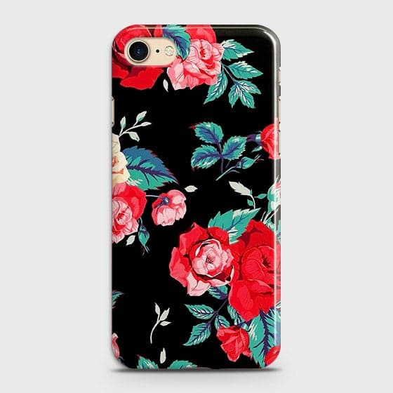 iPhone 7 & iPhone 8 Cover - Luxury Vintage Red Flowers Printed Hard Case with Life Time Colors Guarantee