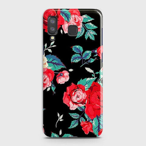 Samsung A8 Star Cover - Luxury Vintage Red Flowers Printed Hard Case with Life Time Colors Guarantee