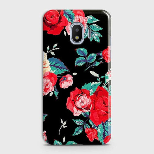 Samsung Galaxy J2 Pro 2018 Cover - Luxury Vintage Red Flowers Printed Hard Case with Life Time Colors Guarantee