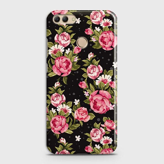 Huawei Y9 2018 Cover - Trendy Pink Rose Vintage Flowers Printed Hard Case with Life Time Colors Guarantee