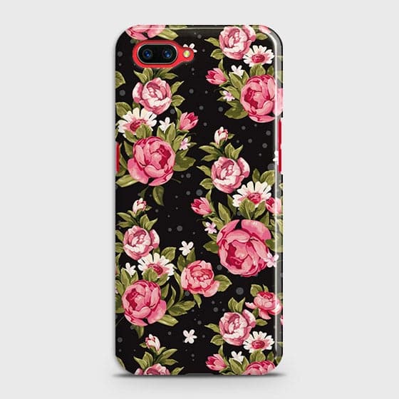 Oppo A3S Cover - Trendy Pink Rose Vintage Flowers Printed Hard Case with Life Time Colors Guarantee