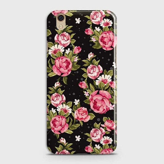 Oppo A37 Cover - Trendy Pink Rose Vintage Flowers Printed Hard Case with Life Time Colors Guarantee
