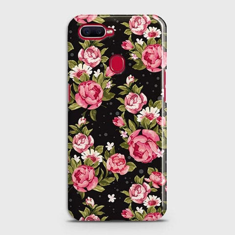 Oppo F9 Cover - Trendy Pink Rose Vintage Flowers Printed Hard Case with Life Time Colo rs Guarantee