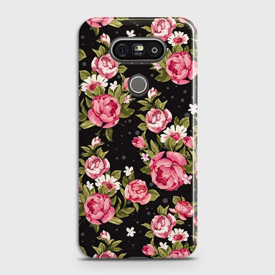 LG G5 Cover - Trendy Pink Rose Vintage Flowers Printed Hard Case with Life Time Colors Guarantee
