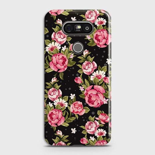 LG G5 Cover - Trendy Pink Rose Vintage Flowers Printed Hard Case with Life Time Colors Guarantee