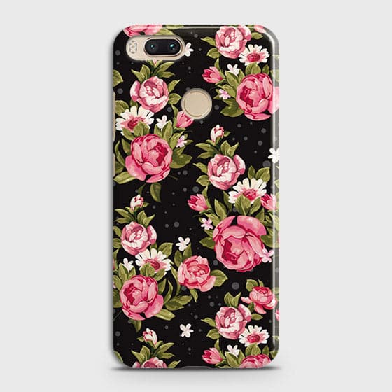 Xiaomi Mi A1 Cover - Trendy Pink Rose Vintage Flowers Printed Hard Case with Life Time Colors Guarantee