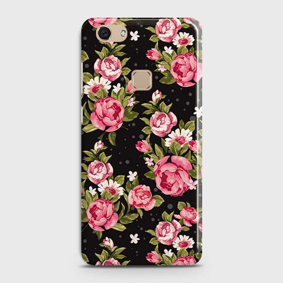 Vivo V7 Cover - Trendy Pink Rose Vintage Flowers Printed Hard Case with Life Time Colors Guarantee
