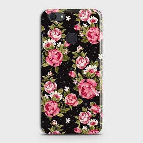 Vivo V7 Plus Cover - Trendy Pink Rose Vintage Flowers Printed Hard Case with Life Time Colors Guarantee