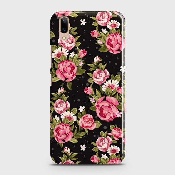 Vivo V11 Pro Cover - Trendy Pink Rose Vintage Flowers Printed Hard Case with Life Time Colors Guarantee