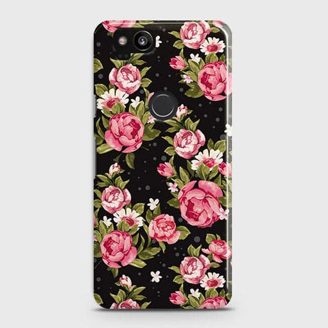 Google Pixel 2 Cover - Trendy Pink Rose Vintage Flowers Printed Hard Case with Life Time Colors Guarantee