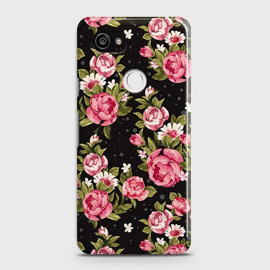 Google Pixel 2 XL Cover - Trendy Pink Rose Vintage Flowers Printed Hard Case with Life Time Colors Guarantee