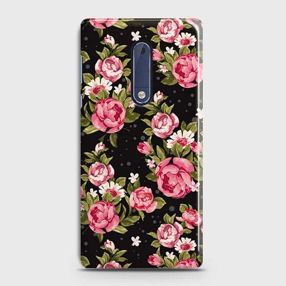 Nokia 5 Cover - Trendy Pink Rose Vintage Flowers Printed Hard Case with Life Time Colors Guarantee